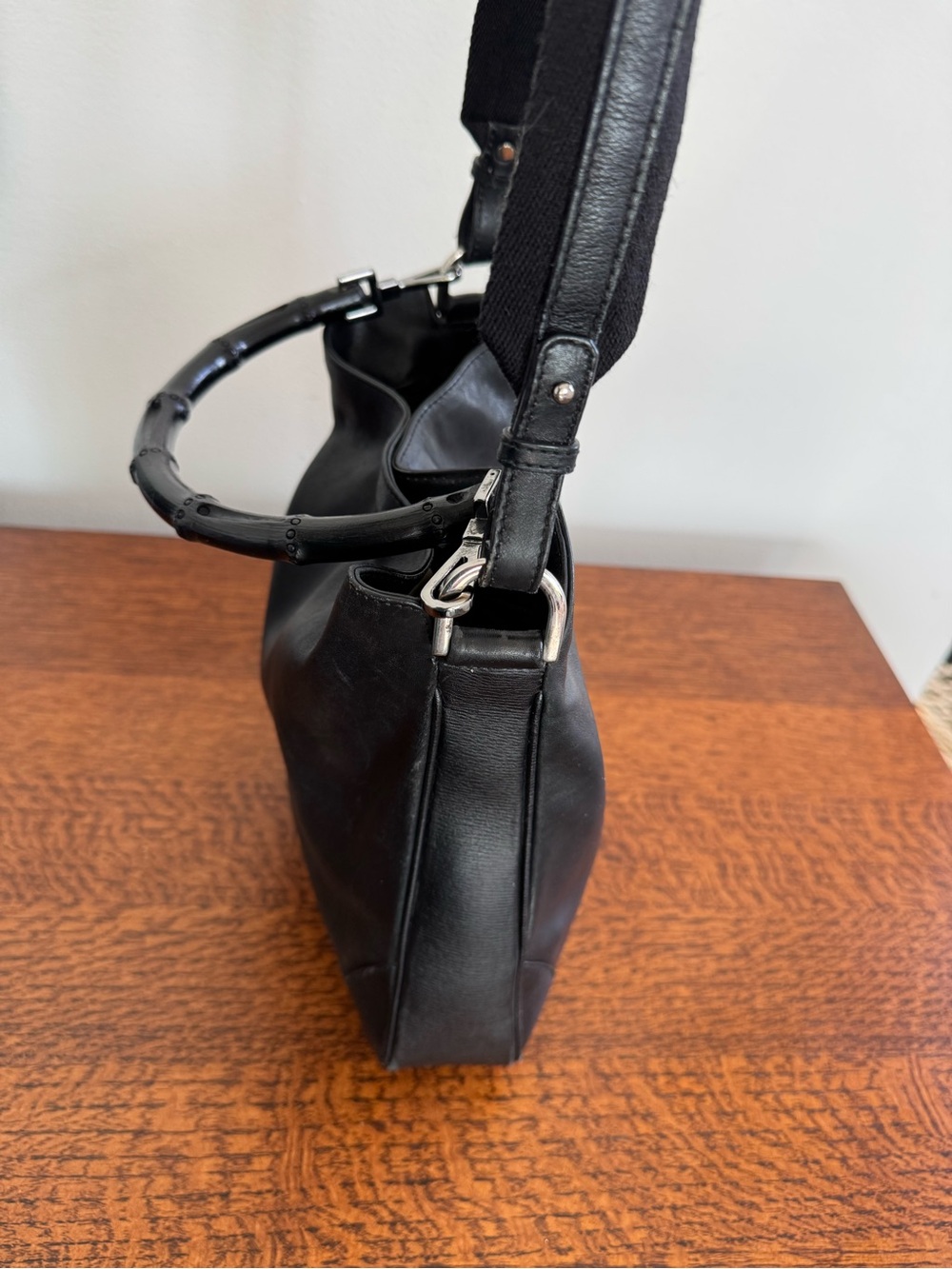 Gucci Vintage Tom Ford Era Black Leather Bamboo Handle Hobo Bag with Strap w/COA - Picture 2 of 16